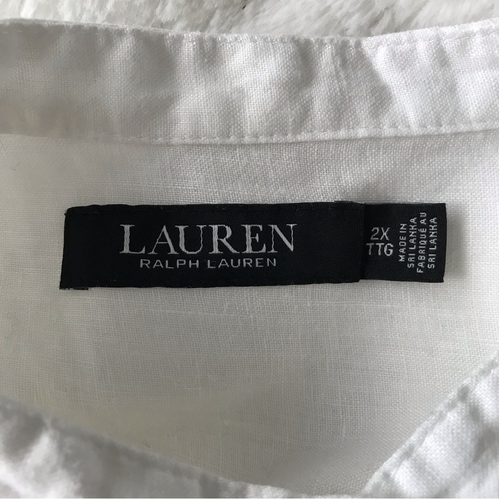Lauren Ralph Lauren Striped Linen Tunic Top Size 2X White Band Collar Relax Fit - Picture 9 of 15